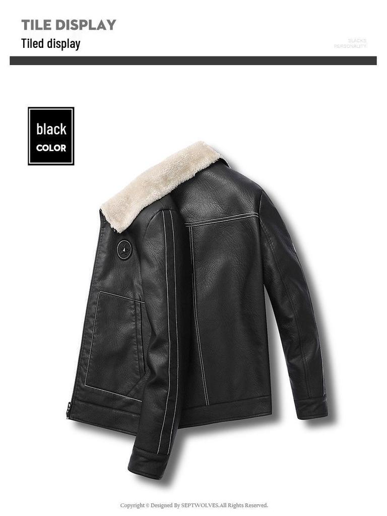 Men's Winter PU Leather Motorcycle Jacket with Lambswool Lining - Korean Style, Windproof, Thickened