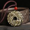 Natural Obsidian Double Pixiu Safety Buckle Pendant - Golden Obsidian Crystal Charm