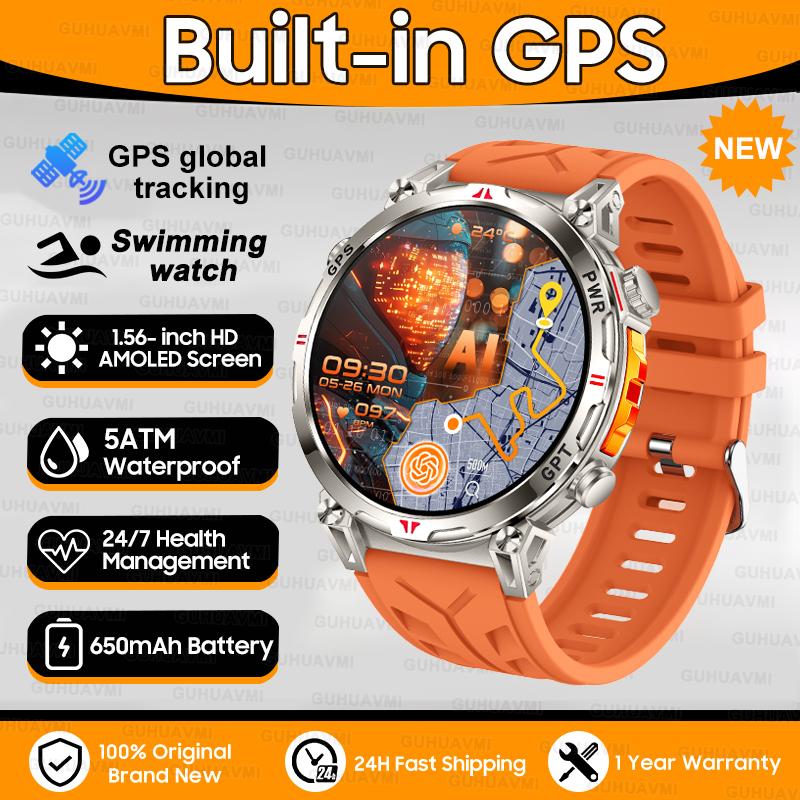 

New Outdoors Sports GPS SmartWatch Cycling Run Swim GPS track Compass Altimeter Chat GPT 5ATM Waterproof Call Smartwatch Men Dual Band GPS помаранчевий
