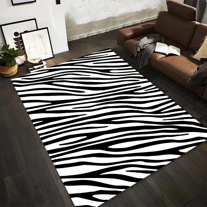 Modern Zebra Stripe Pattern Area Rug, Black and White Decor Carpet Suitable for Use As an Anti-slip for Living Room Bedroom Sofas