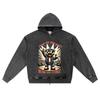 DTG Print Knitted Denim Zip-Up Hoodie Streatwear Brother Print Zipper Hoodies
