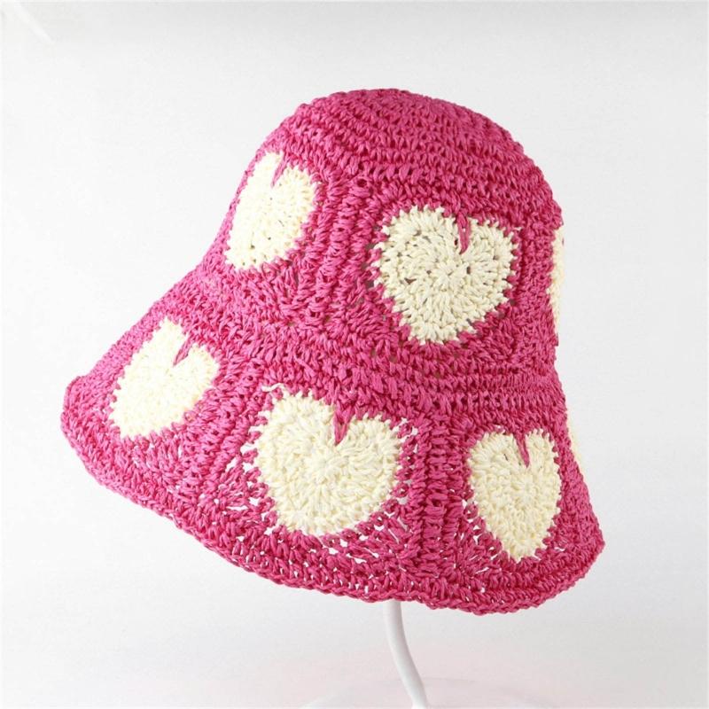 Handmade Bucket Hat Elegant Colorful Decorated Cloches Style for Women Party Heart Hat Cloche Lady Knitted Bucket Hat