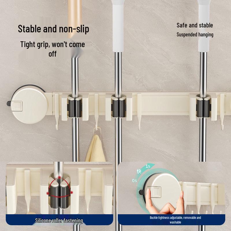 Saugbecher-Mopp- und Besenhalter - Bohrerfreie Wandmontage für die Badezimmeraufbewahrung