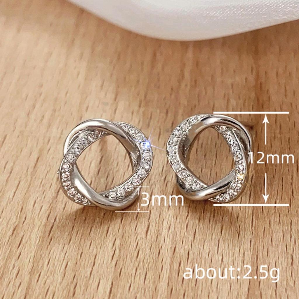 Twisted Knot Stud Earrings for Women Sparkly Interlocking Circle Earrings Minimalist Daily Fashion Jewelry