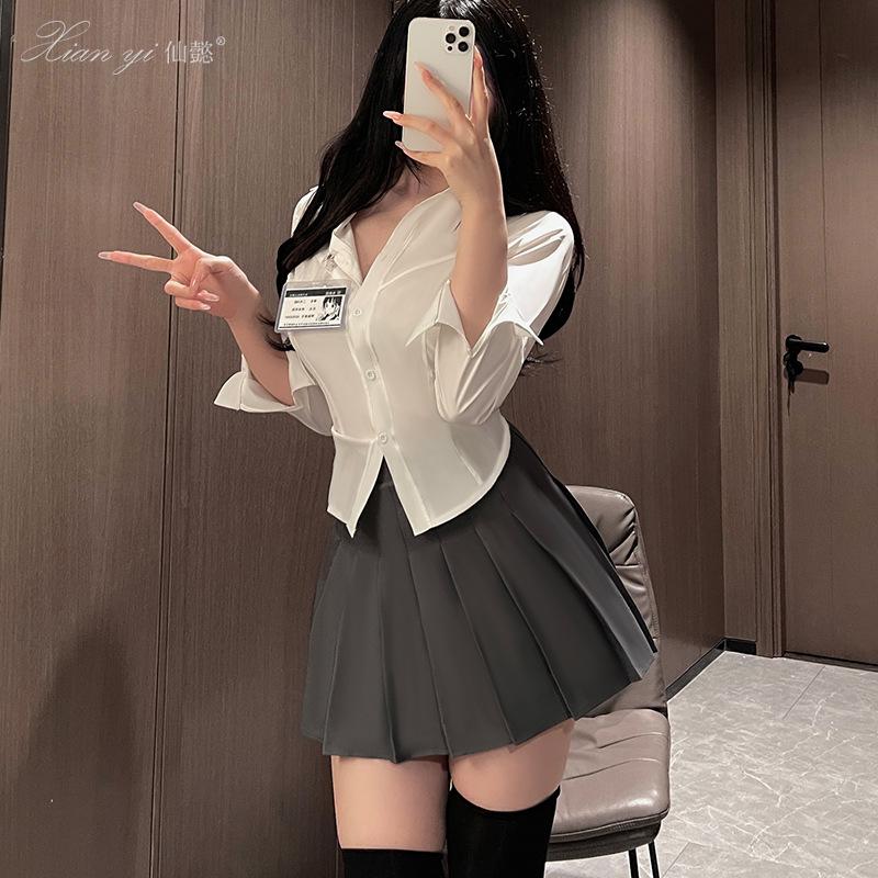 Xianyi Japanese Style Pleated Skirt & Short-Sleeved Shirt JK Uniform for Women