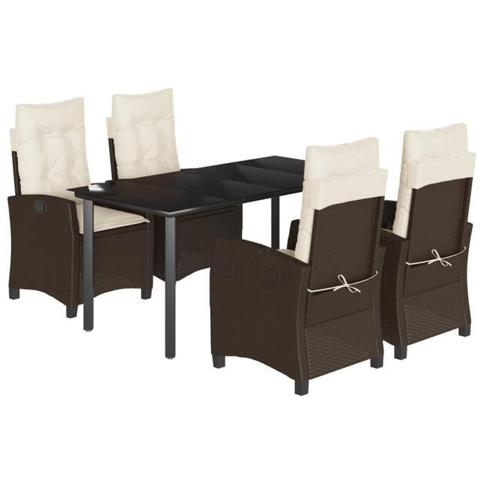 VidaXL Ensemble à Manger de Jardin avec Coussins 5 pcs, Table et Chaises avec Dossier Réglable, Meubles d'Extérieur, 3212776