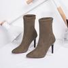 Rear zipper pointed short children's thin heels autumn and winter new suede thin legs medium tube large size high heel elastic