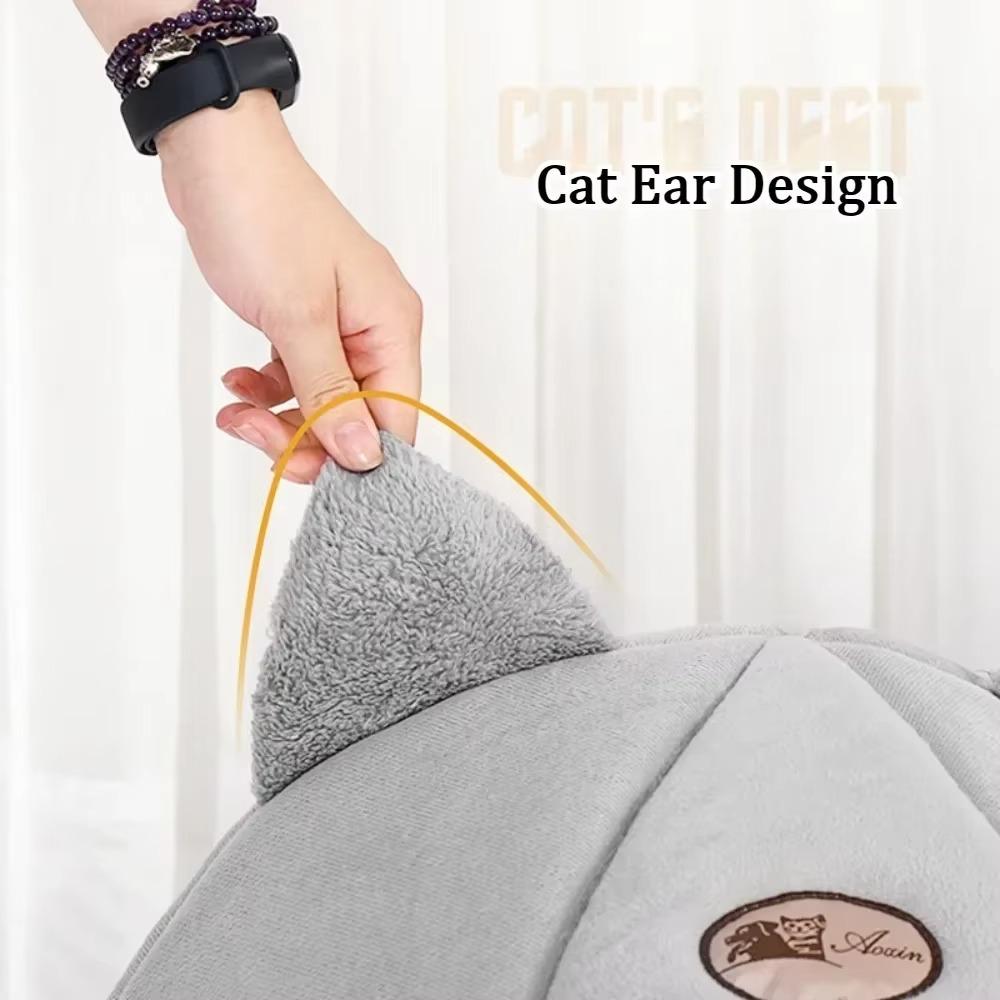 Katzennest Winter Halbgeschlossen Warmes Hundehaus Katzenohr Design für Haustiernest Rutschfestes Katzen- und Hundebett Rund Verdicktes Haustiernest