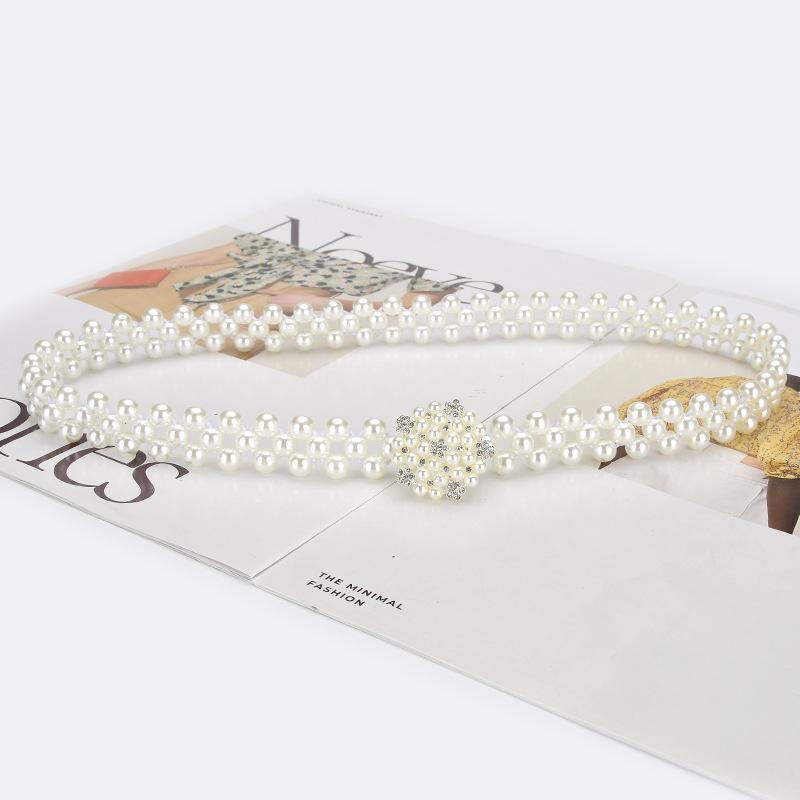 Pearl Retro White Pearl Belt Women'S Dress Accessories Elegant Waist Elastic Chain Elastic Belt Beaded