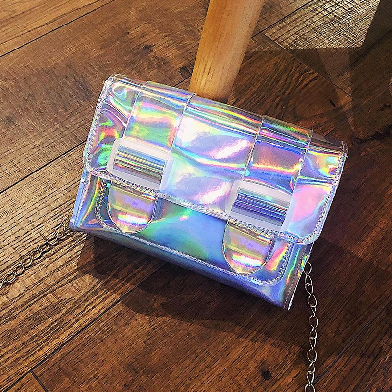 

New buckle sequins contrasting color chain small square bag buckle trendy fashion casual mobile phone bag