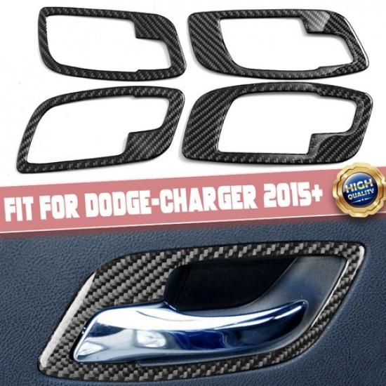 Carbon Fiber Inner Door Handle Bowl Cover Trim 4Pcs for Dodge Charger 2015-2020