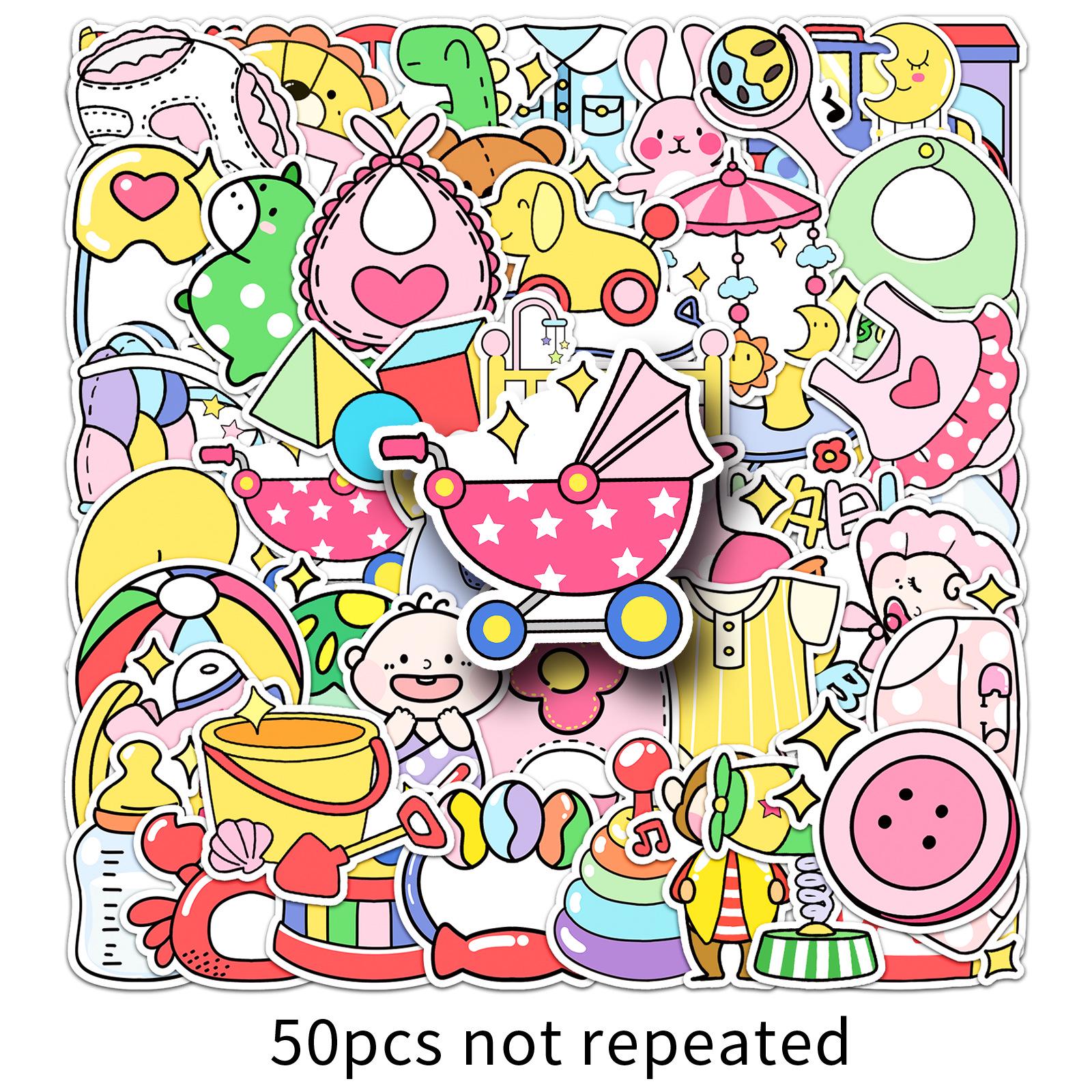 50 Original Cute Baby Doodle Stickers: Cartoon Hand-drawn, Non-infringing Decor for Phone, Luggage, Skateboard