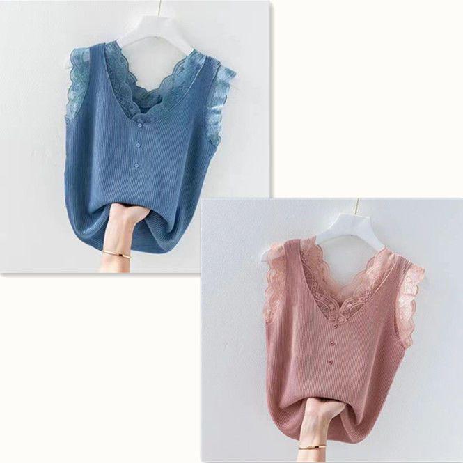 Spring/Summer Women's Plus Size Lace Camisole - Loose Fit, Sleeveless Ribbed Tank Top