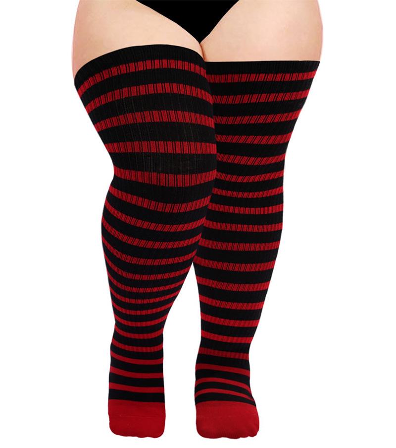 Überknie-Kompressionsstrümpfe mit Streifen in Übergröße - Extra dick für Halloween, Herbst, Winter und Weihnachten
