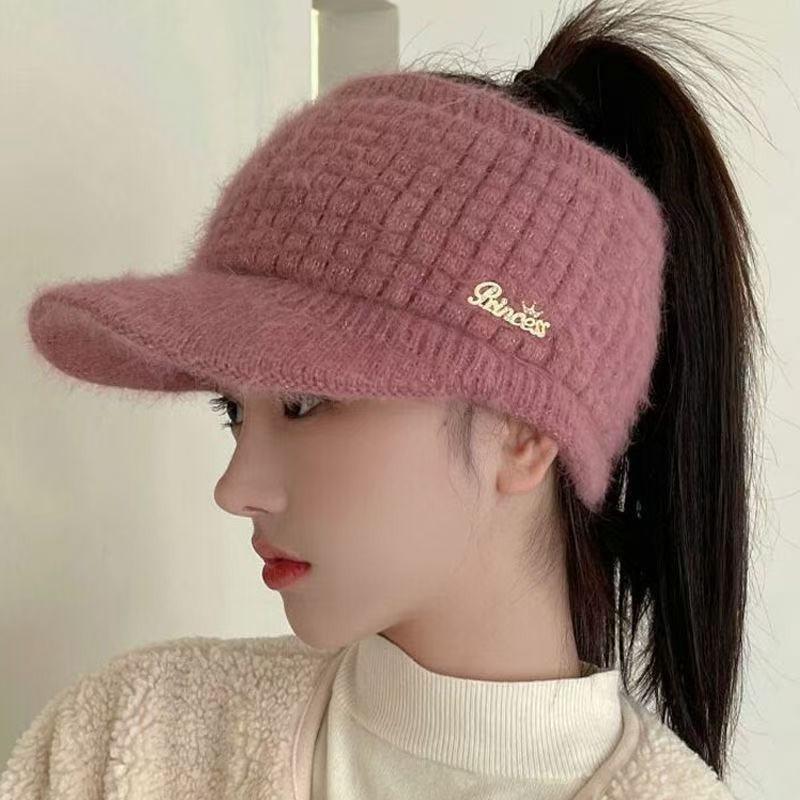 Women S Warm Ponytail Open Top Knit Hat Autumn Winter Versatile