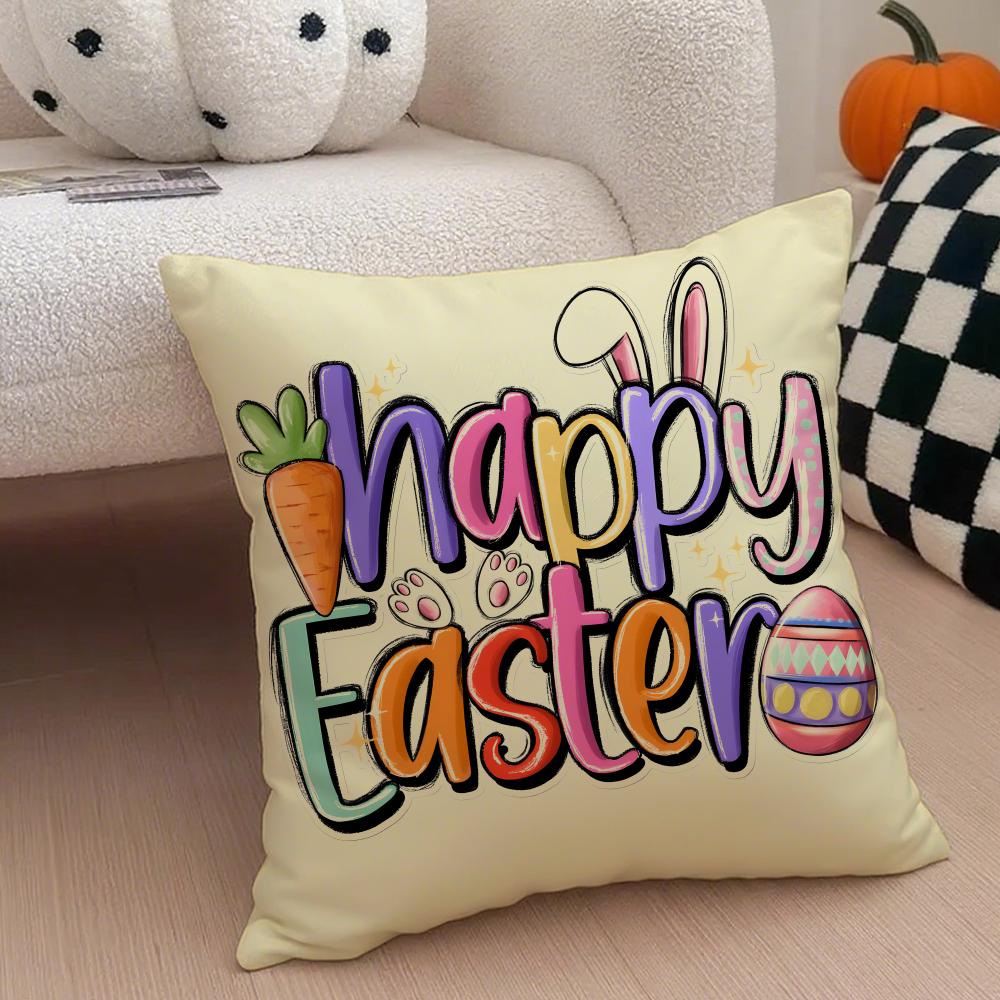 Fresh Playful EEaster Egg Rabbits Cushion Cover Throw Pillow Cover Hidden Button Durable Polyester Chair Cushion