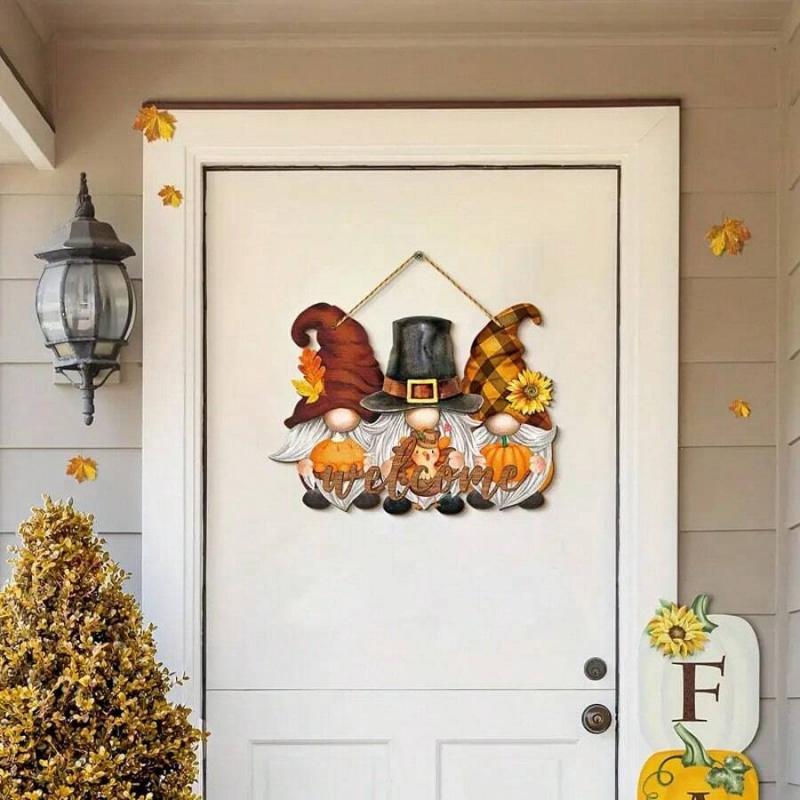 Autumn Thanksgiving Sunflower Welcome Sign, Mini Dwarf Wooden Hanging Decor for Indoor Outdoor, Porch Wall Decorations