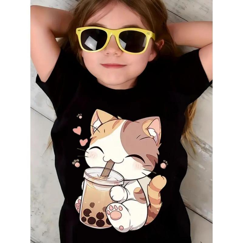 

Мультяшная футболка с кошкой для детей и взрослых, с принтом, летняя, женская и мужская, повседневная, для улицы, для девочки и мальчика, с коротким рукавом, топ 100