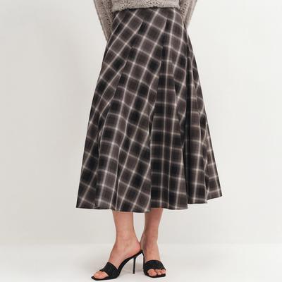 Europe, America, Autumn and Winter Woolen Plaid Retro Style Long Skirt, Waist and Thin A-shaped Skirt, Large Swing Skirt, Skirt