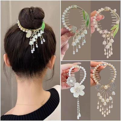 Elegant Hair Claw Pill Head Ponytail Buckle Ponytail Buckle Pearl  Pearl Tassel Shark Clip Hairband Hair Clip Headdres