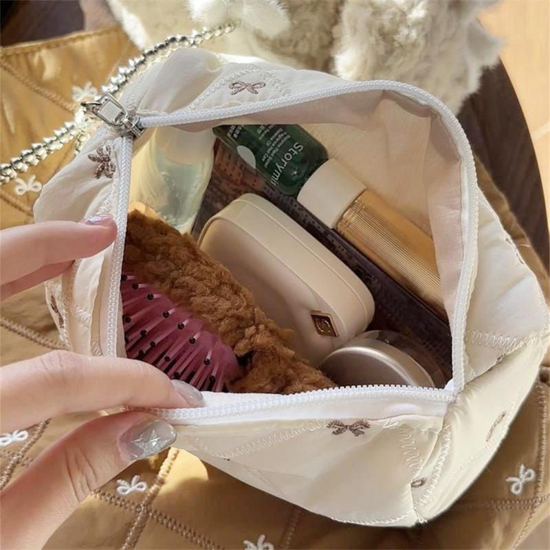 Cute Bow Makeup Bag With Zipper Girly Large Capacity Cosmetic Bag Portable Storage Bag Travel Makeup Toiletry Washing Pouch Gift