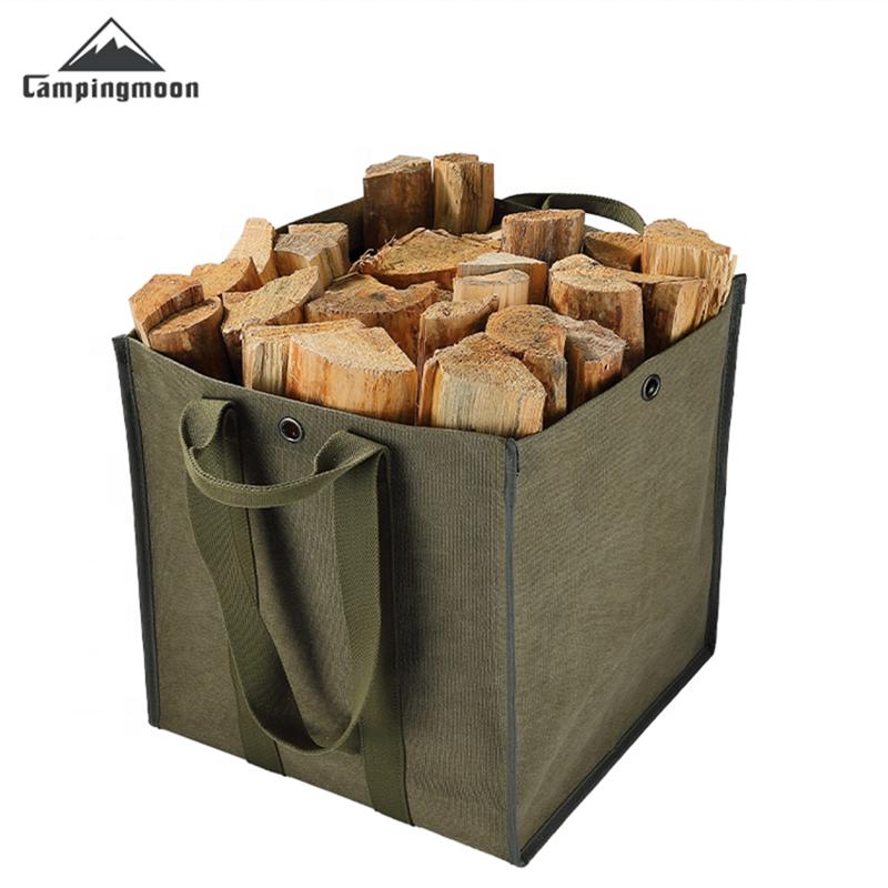 CAMPINGMOON Large Size Canvas Firewood Wood Carrier Bag Log Storage Camping Outdoor Holder Durable Carry Bag With Double Handles