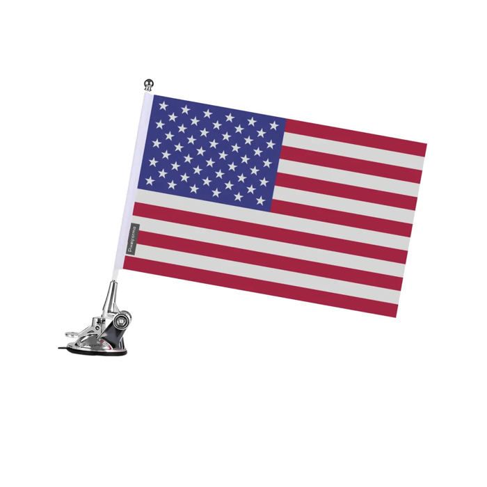Drapeau - États-Unis - 27 x 35 cm - Mât à Ventouse - Acier Inoxydable - Impression Recto/Verso