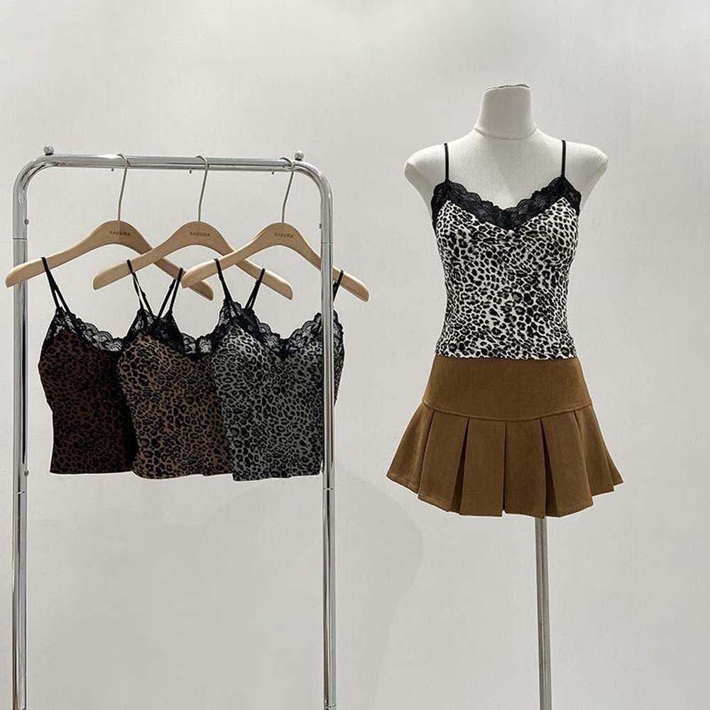 Lace Leopard Leopard Print Corset with Breast Pads Suspender Vest Spring Summer