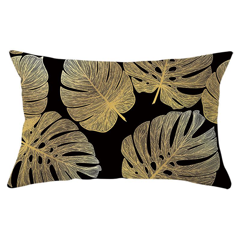 Black Gold Plant Series Waist Pillowcase Peach Skin Printed Sofa Pillowcase Home Fabric Supplies Pillowcase