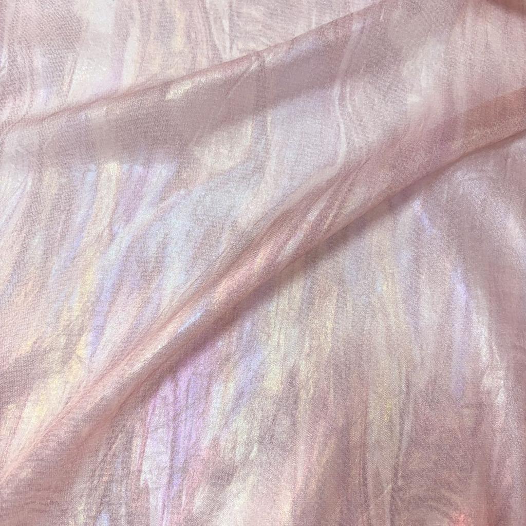 Drapeable semi-transparent pink lustrous gold-textured fabric suitable for wedding dresses formal gown designer clothing fabrics
