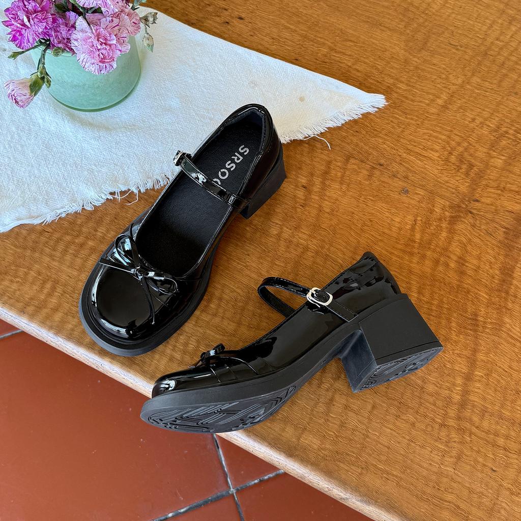 Białe francuskie retro grube wysokie obcasy płytkie buty damskie 2025 nowe lato ze spódnicą kokarda buty Mary Jane