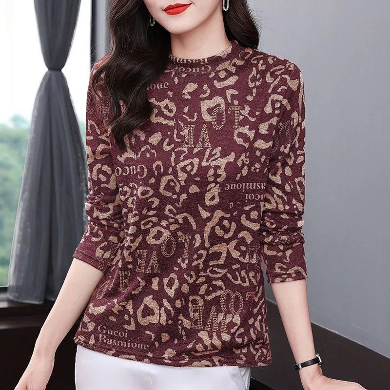 Padded T-shirt Women Autumn and Winter Warm Warm Half Turtleneck  Ing Shirt Large Size Slim Pullover Tops