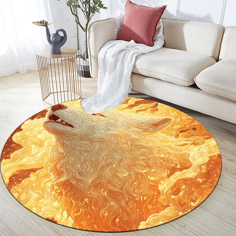 Wolf pattern round rug,Carpet Rug for Living Room Bedroom Playroom ,Non-slip Floor Mat,Holiday Gifts and Birthday Gifts.