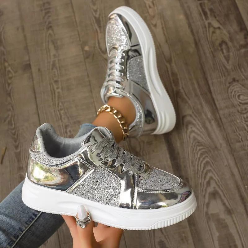 Flat  Wedges Sneakers Comfortable Sequins Badminton Shoes Fashion Women's Vulcanize Shoes Running Fitness Walking