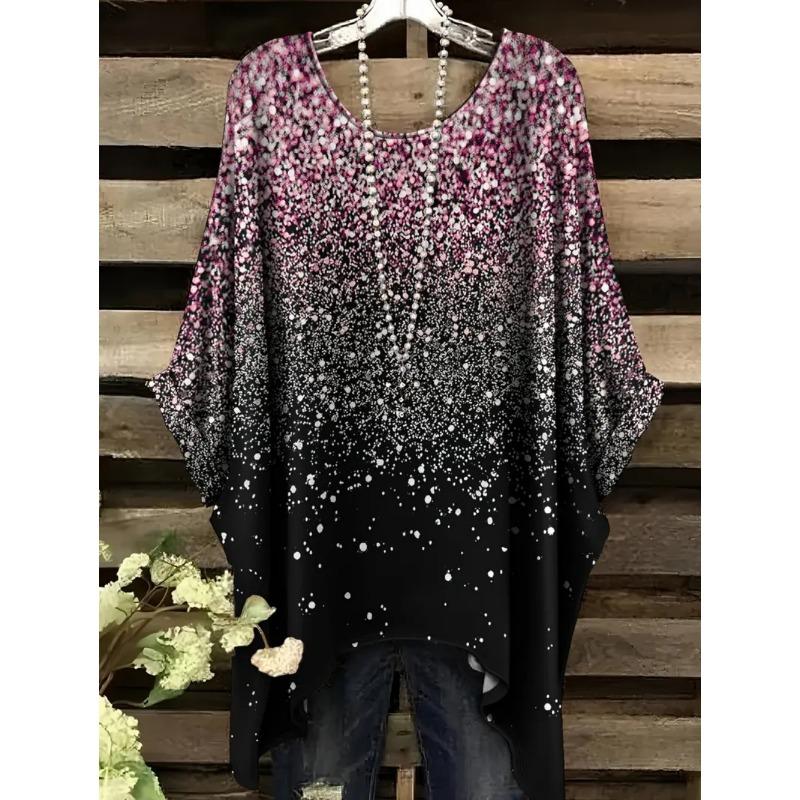 

Women s T-Shirts Summer Gradient Sequin Graphics Tops O-Neck Female Vintage Clothing Floral Print Tees Loose Oversized 5XL