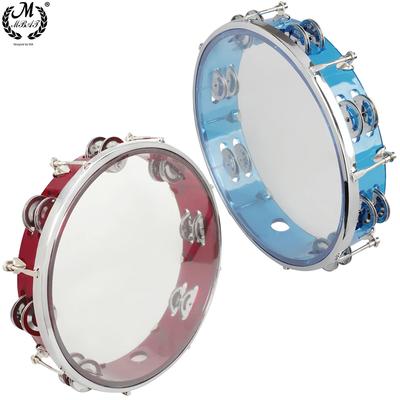 10 Inch Self-Tuning Red Tambourine Hand Drum Double Row Jingles Bell Percussion Instrument Tambourine