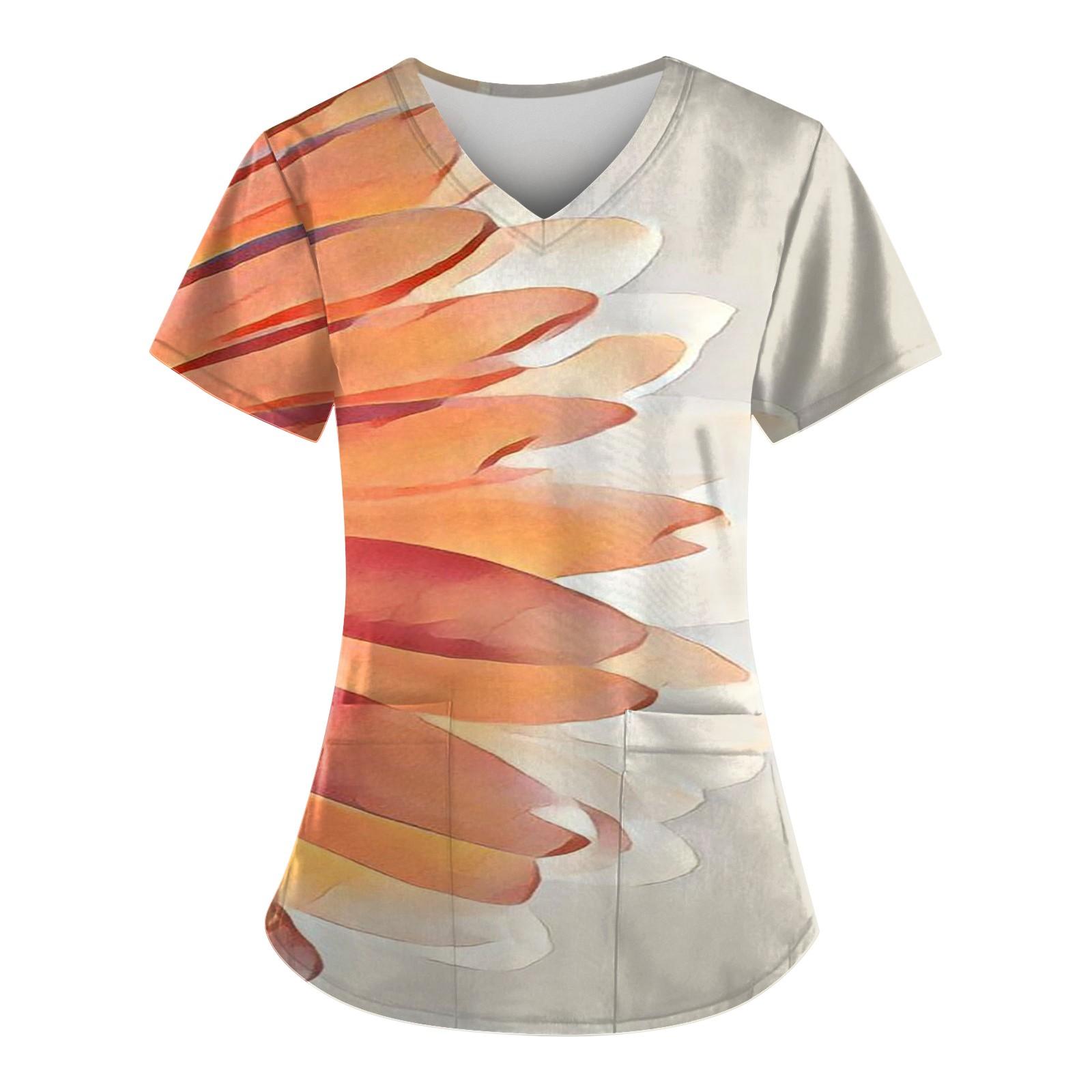 

Женская мода, рабочая одежда с v-образным вырезом, короткими рукавами и карманами, топы с принтом, летние топы для женщин XXXXXL шафрановый