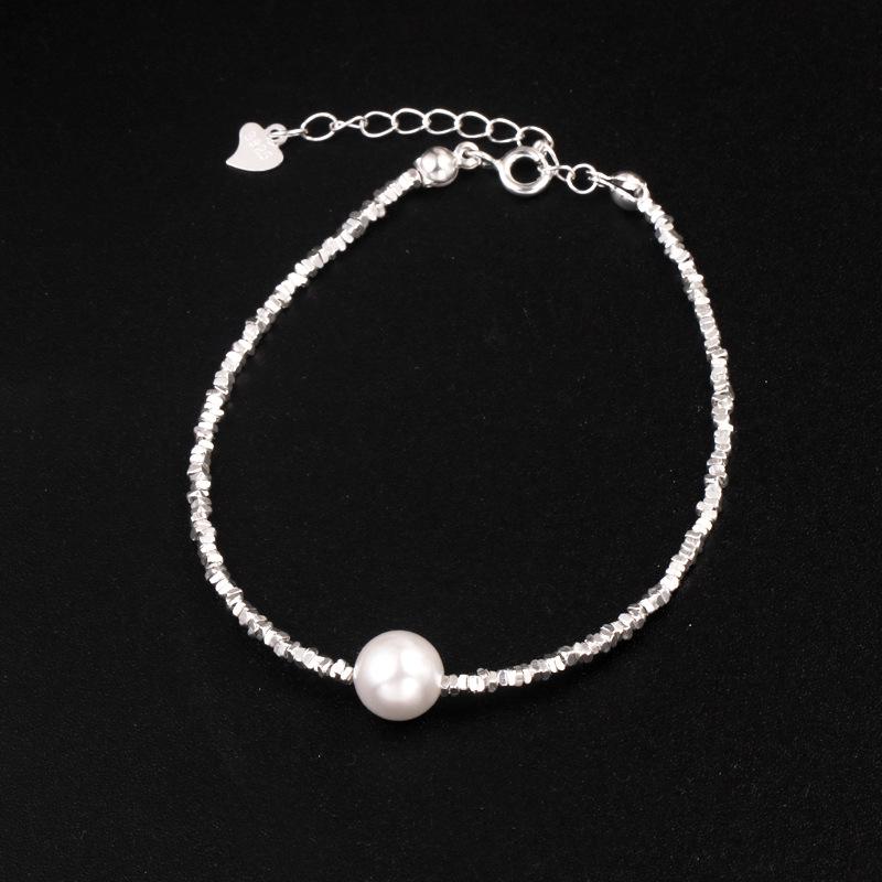 Xiaohongshu S925 Sterling Silver Korean Japanese Style Crushed Silver Freshwater Pearl Necklace & Bracelet Set S925 Silver
