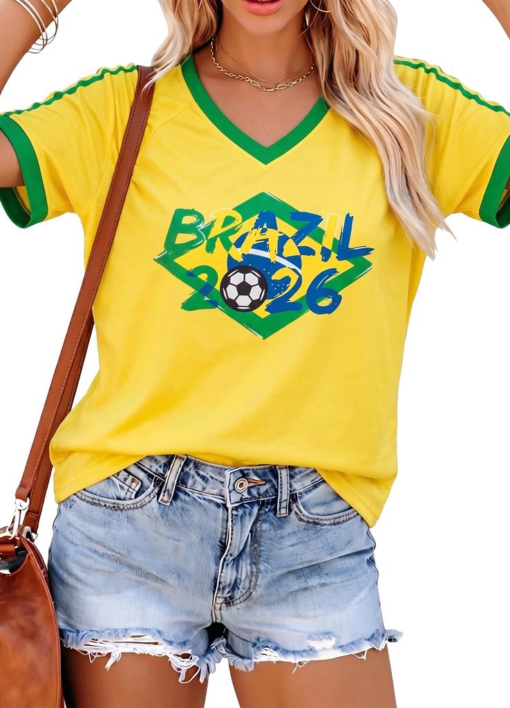 2026 Voetbal Fan Shirt Argentinië Brazilië Mexico Canada VS Voetbalshirt Shirts Voetbalteam V-hals Kleding voor Vrouw