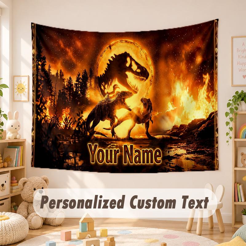 Custom Name Text Tapestry,Jurassic World Boho Wall Hanging, Decorative Backdrop Tapestry For Room