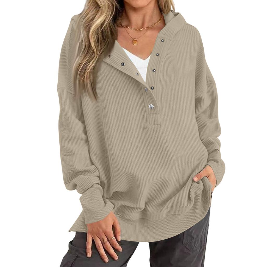 Women's Color Corduroy Hooded Long Sleeve Casual Top