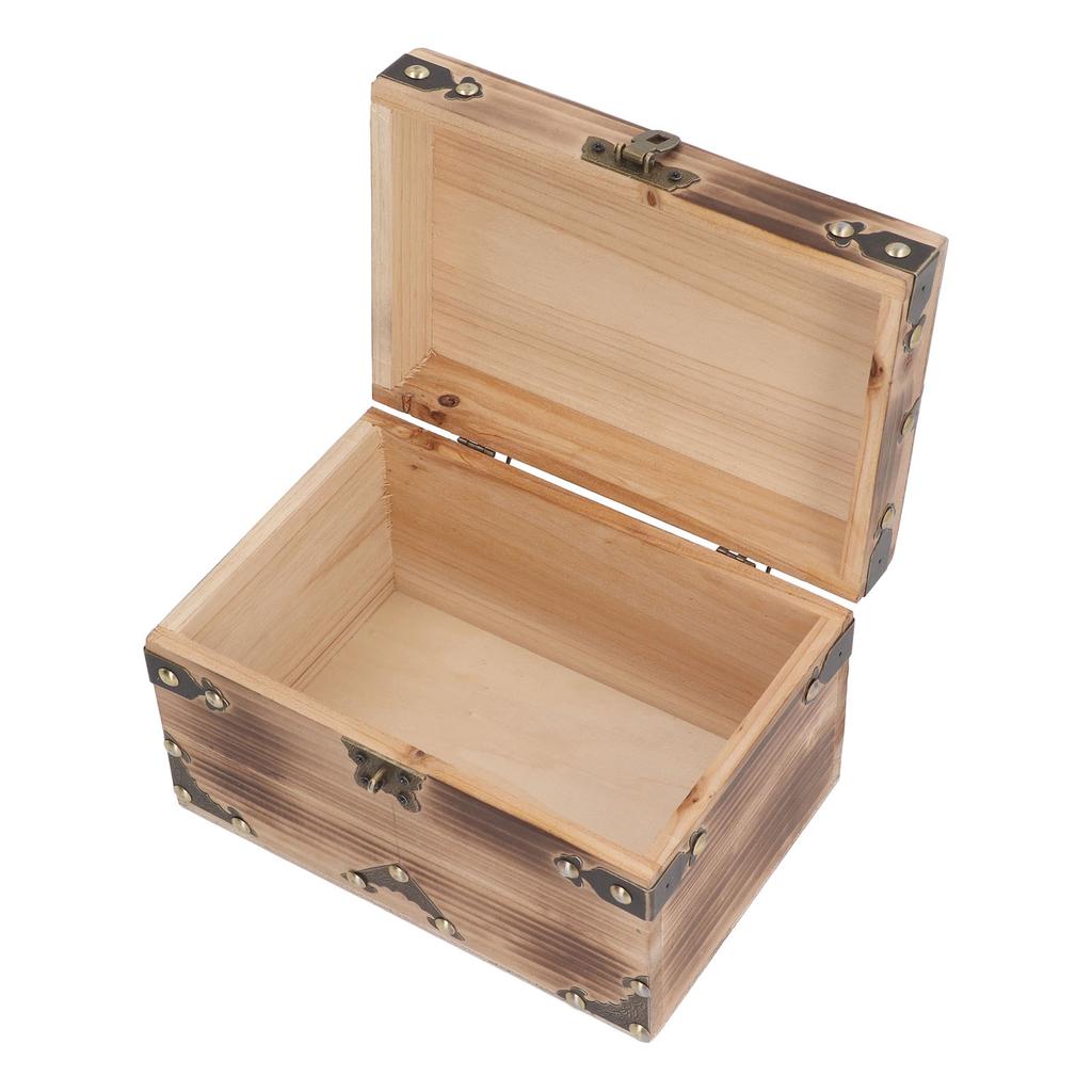 Vintage Wooden Treasure Chest 21.5x15x14cm Antique Decorative Wood Box with Password Lock for