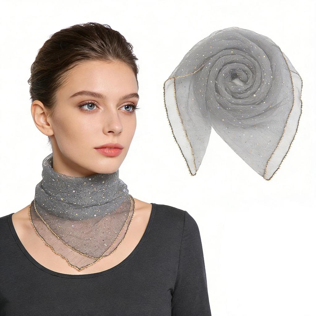 80cm Glitter Rhinestone Square Scarf, Sparkly Mesh Head Wrap for Women