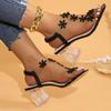 Damen Sandalen 2024 Sommer Pvc Kristall Blume Klobiger Absatz Peep Toe Fersenriemen Elastisch Elegant Mode Schuhe Damen