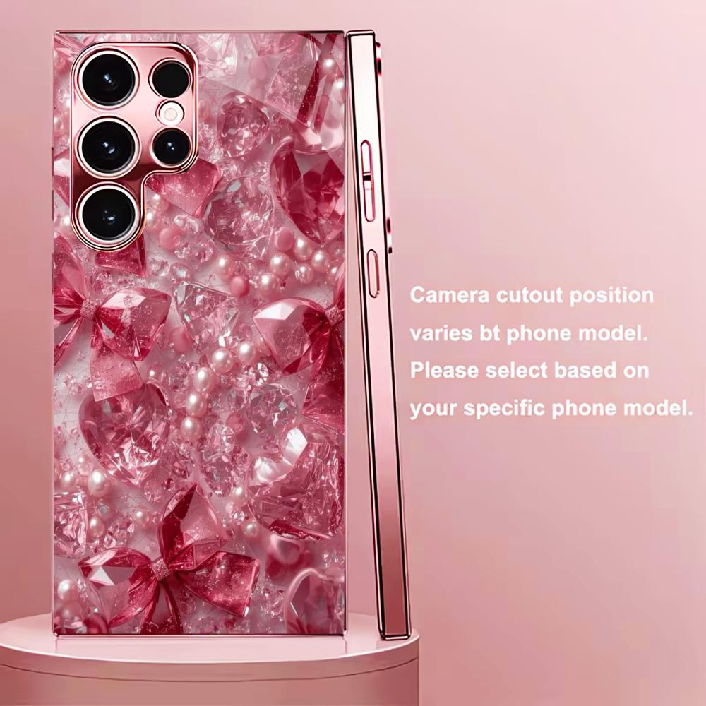 Luxurious Diamonds Madam Pink Glass PhoneCase for Samsung Galaxy S26 S25 S24 S23 S22 S21 FE Ultra Plus Dropresistant Female