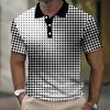 Men's 3D Plaid Print Casual Loose Short Sleeve Polo Shirt