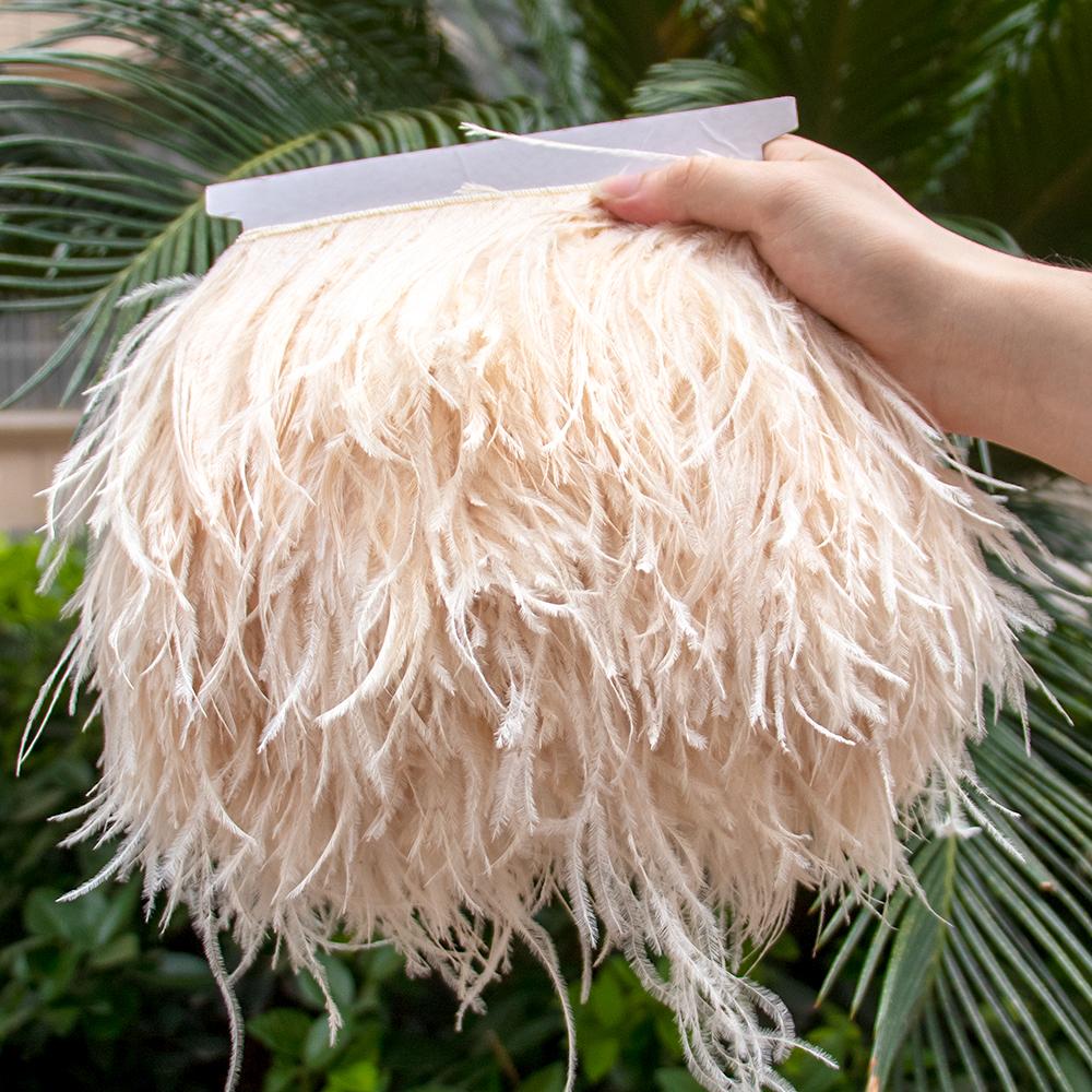 Feather1M Leather Pink Ostrich Feathers Trim 10-22cm Real Ostrich Plumes for Dress Sleeve Jacket Edge Burlesque Carnival Costume Design