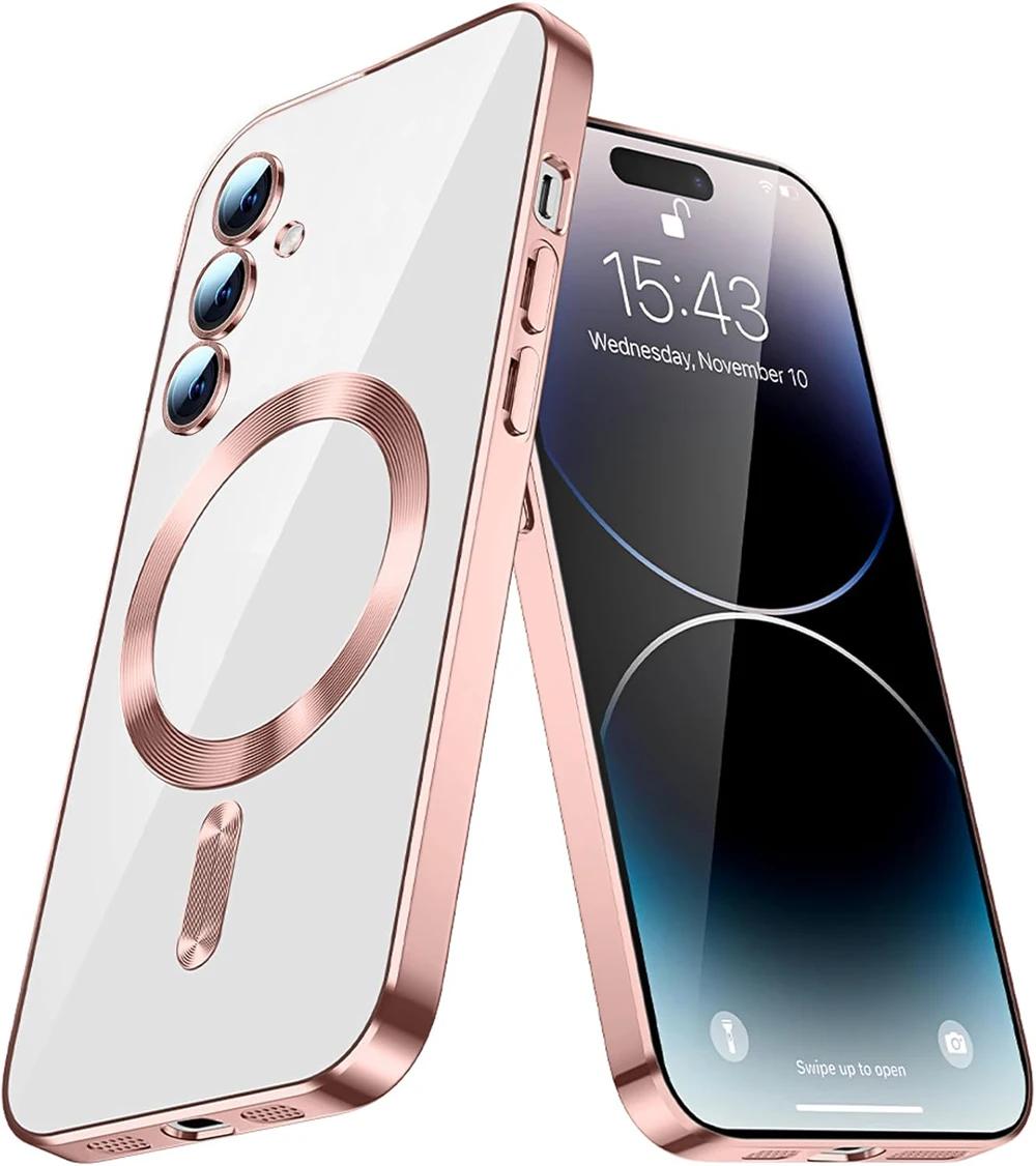 

Хромований магнітний чохол Magsafe для Samsung Galaxy S25 FE S24 S23 Ultra A56 A36 A26 A55 A54 A17 A07 A16 A35 A15 A14 A05 A05S Чохол For S24 Plus рожевий