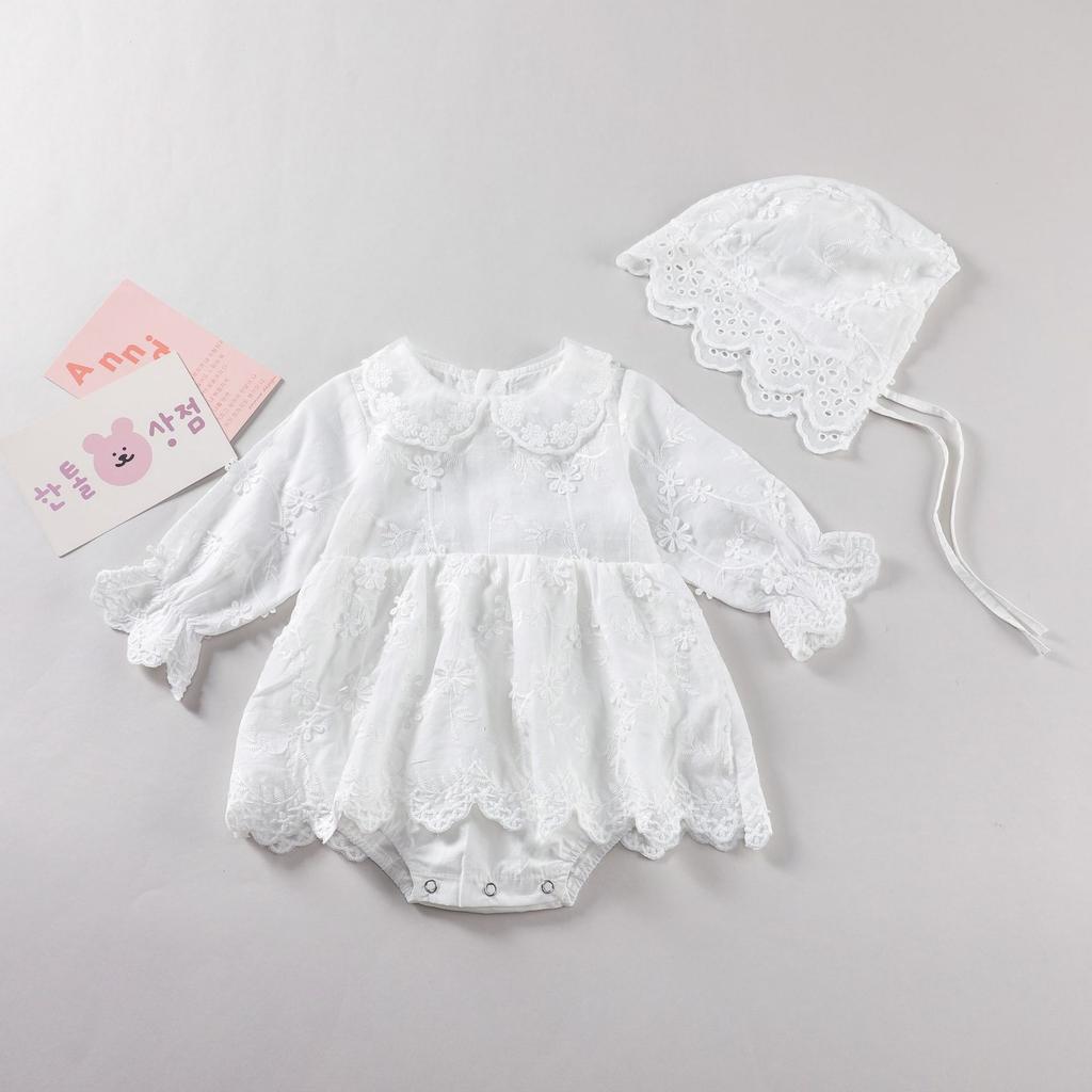 Spring Autumn Baby Girl Floral Embroidered Long Sleeve Romper Infant Bodysuit Crawling Clothes