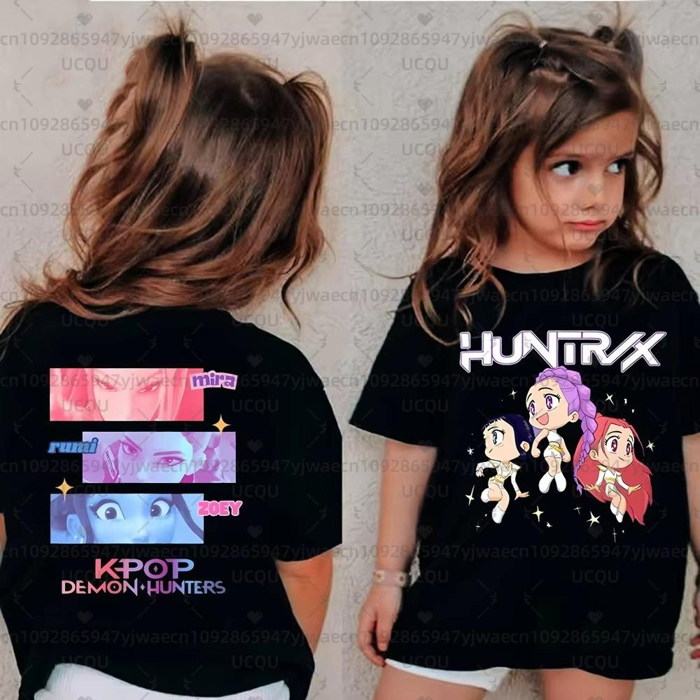Cute Kpop Demon Hunters Child Short Sleeve Tee Harajuku Casual Fashion Cotton Adult Kids T-shirt Cosplay Clothing Tops